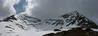 The view from the Northern end of Lochain Uaine 3rd of May 2010, with Cairn Toul on the left, Sgor an Lochain Uaine on the right. There is usually a break in the cornice at the col.  Photo: Scott Muir