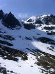 Central Gully, between Central Buttress to the right, and Sinister Buttress to the left.  Photo: Scott Muir