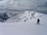 The southeast ridge follows the left skyline of the corrie.  Photo: Scott Muir