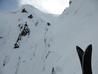 The ice pitch to the left, and the diagonal ramp into the upper bowl, taken from the small arete.  Photo: Scott Muir