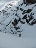 Skiing into the gully below the arete.  Photo: Scott Muir