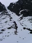 Telemarking Diagonal Gully, 19th of April 2008  Photo: Scott Muir