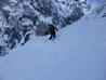 Descending the upper section of the gully, above the wreckage.  Photo: Scott Muir