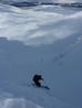 Looking down Red Spout from a very firm cornice.  Photo: Scott Muir