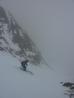 Descending the short gully from the NNE ridge.  Photo: Scott Muir