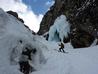 Just below the 'Blue Icicle', and the narrow section of Raeburn's Gully  Photo: Scott Muir
